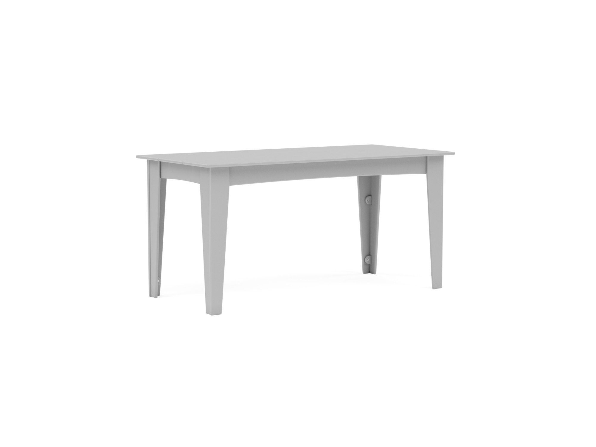 Front angle view of light grey outdoor dining table